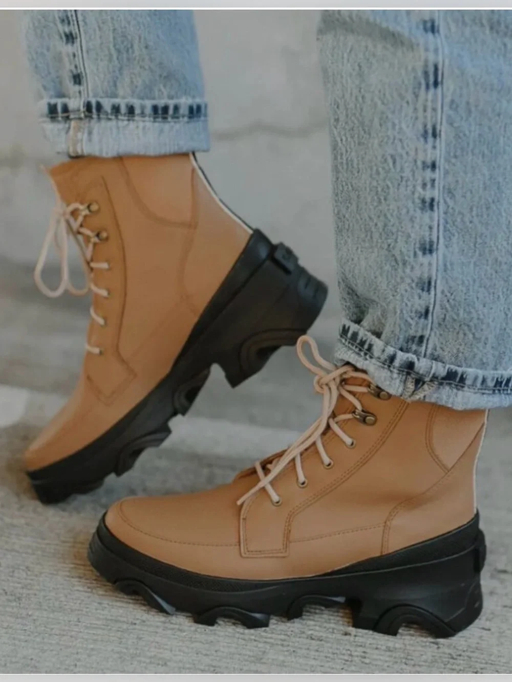 SOREL Brex Waterproof Leather Lace Lug Sole Boots Tawny Buff 7 NWT Winter